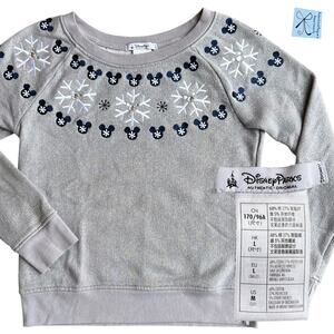 Disney Parks Mickey Mouse Snowflake Winter Metallic Top Sz M
